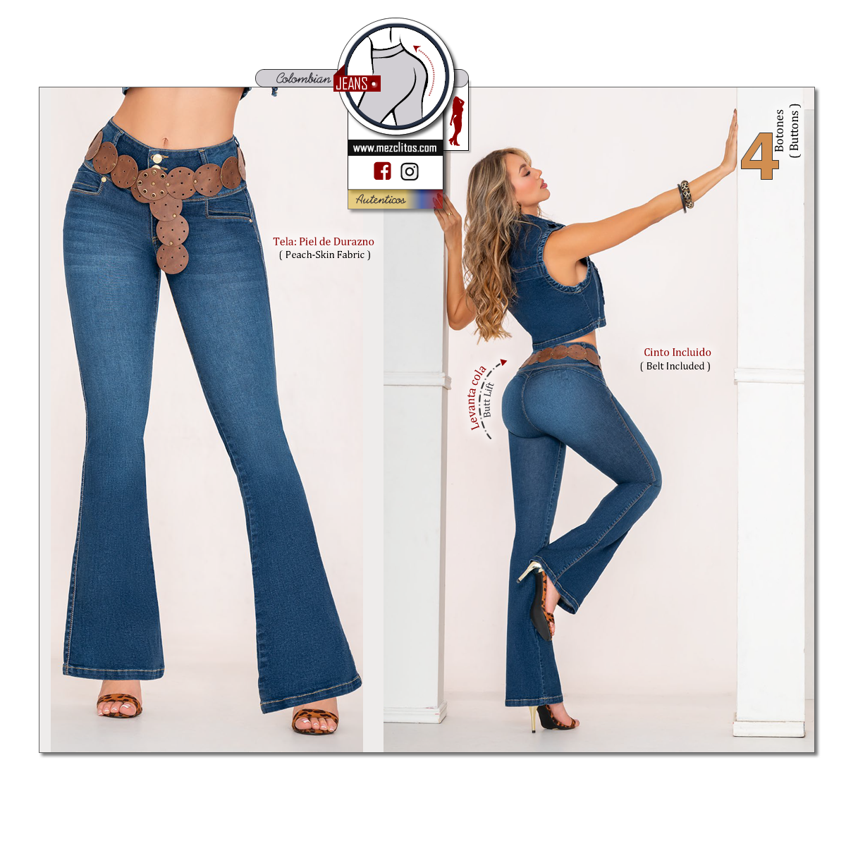 Seven7 Jeans Colombianos | Levanta Cola | Acampanado | 1655