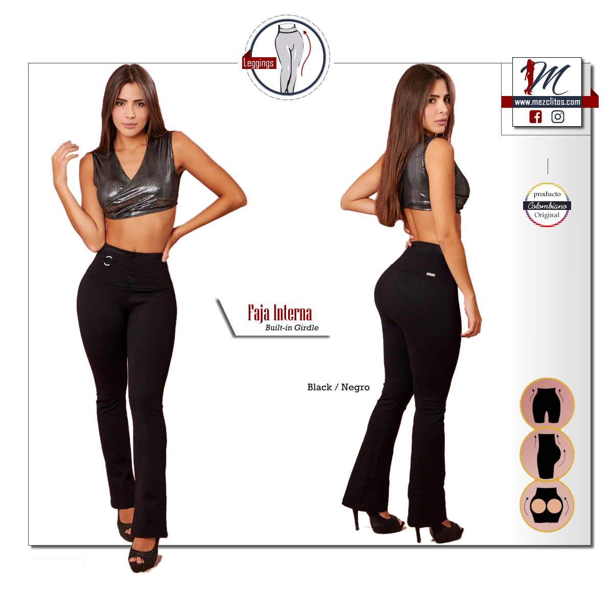 Cle Fashion Colombian Pushup Leggings w/ Powernet 830 - Black