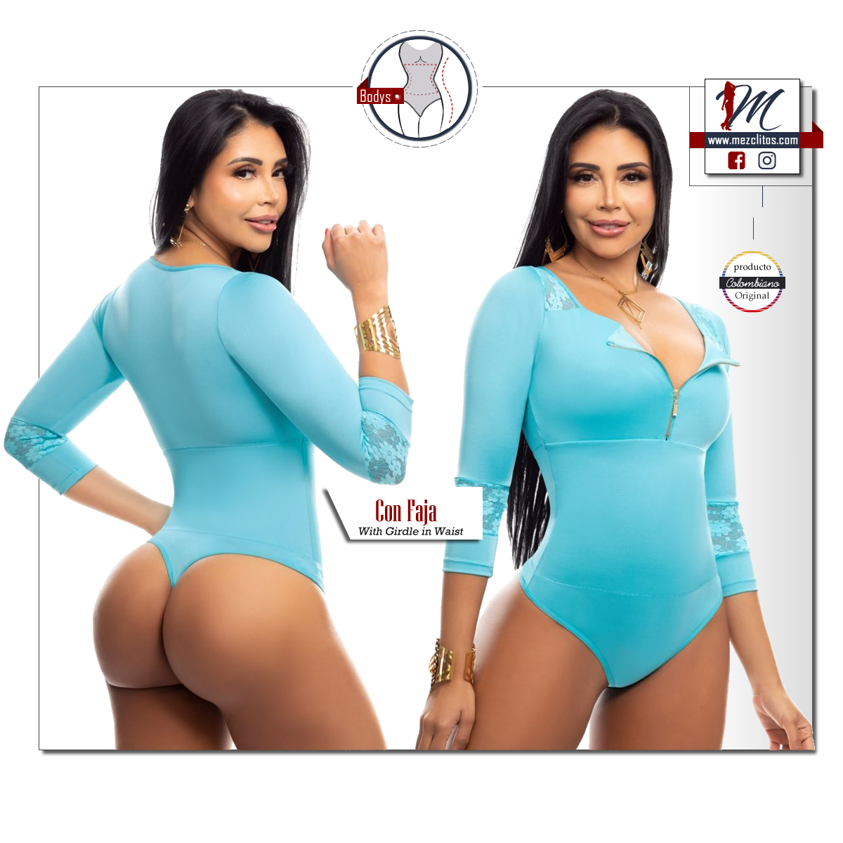 Bodysuits Reductoras 3423 (w/ faja) Teal - 100% Colombiano