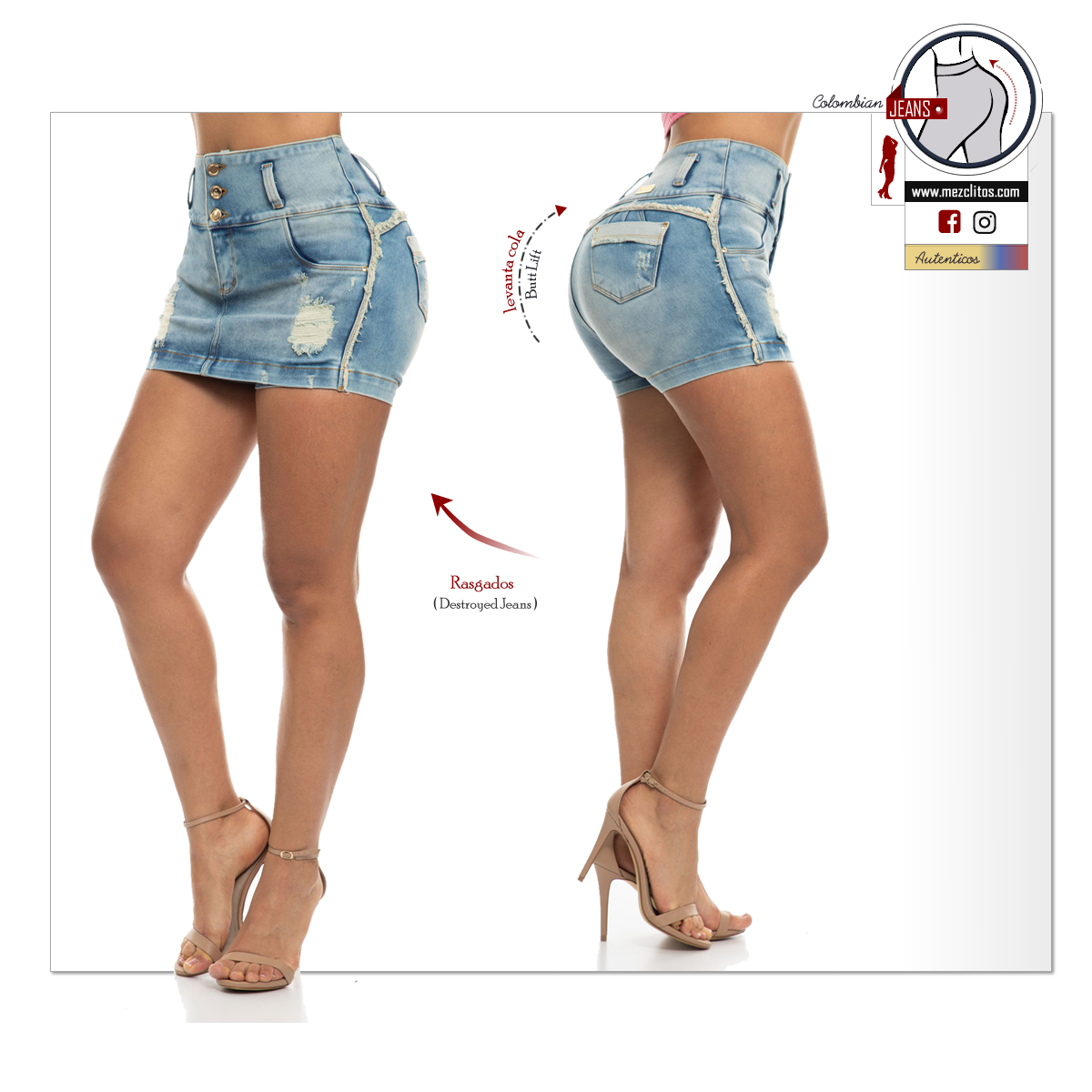 Eufforia Jeans Colombianos | Shorts Falda | Levanta Cola | 1218