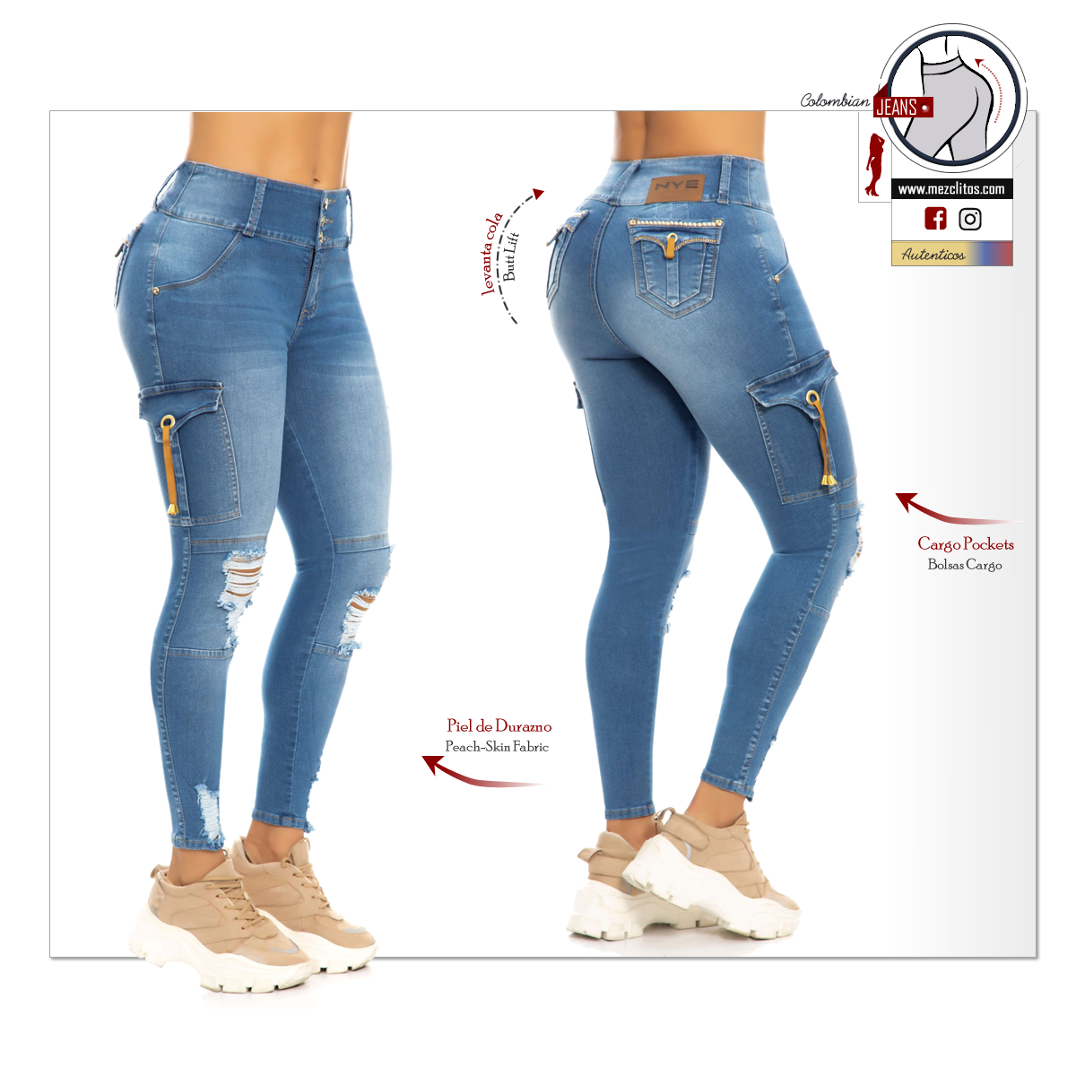 NYE Jeans Colombianos | Levanta Cola | Bolsas Cargo | 64060