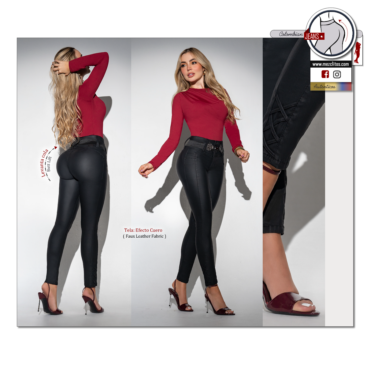 Seven7 Jeans Colombianos | Levanta Cola | Efecto Cuero | 1749