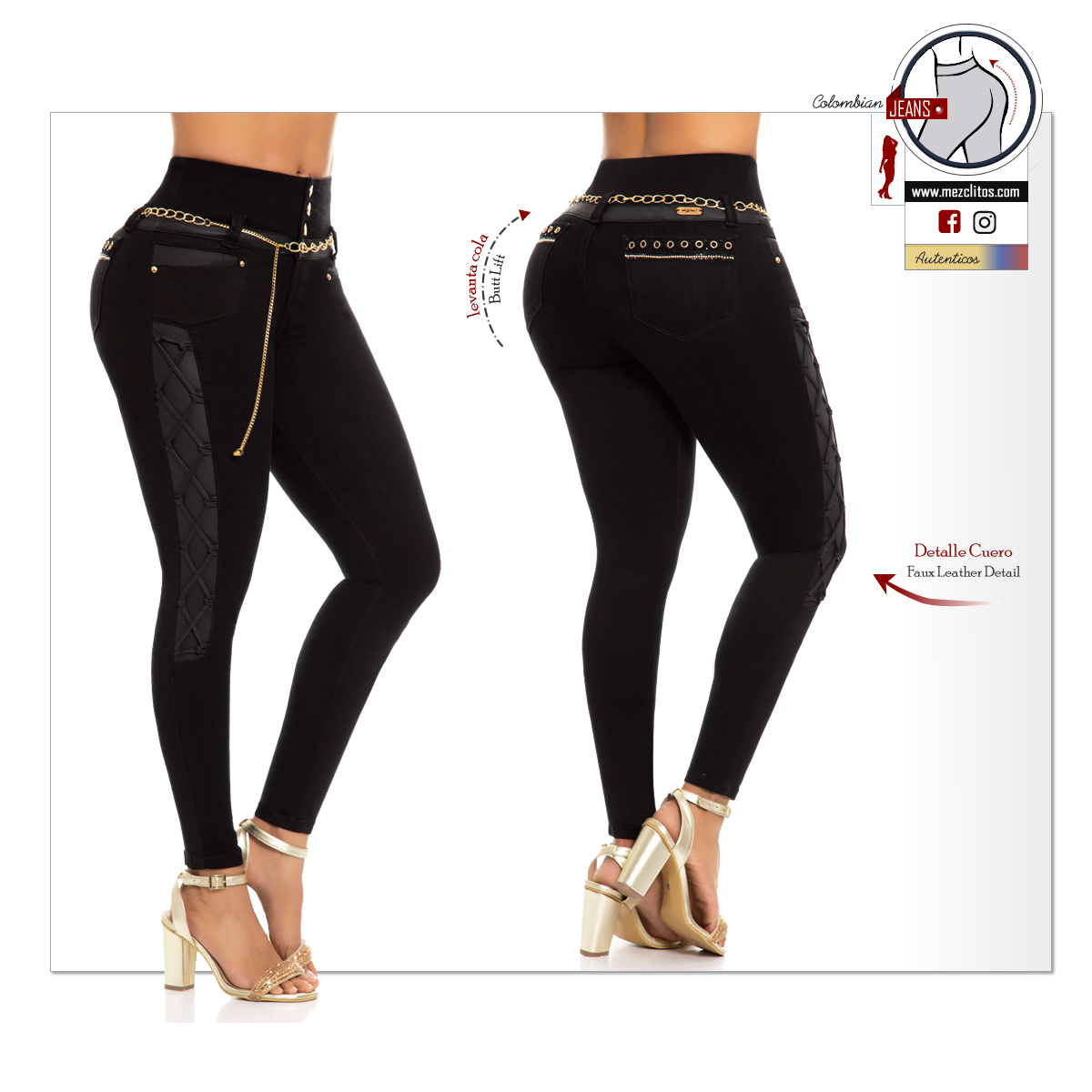 WOW Jeans Colombianos | Levanta Cola | Faux Leather Detail | 80559