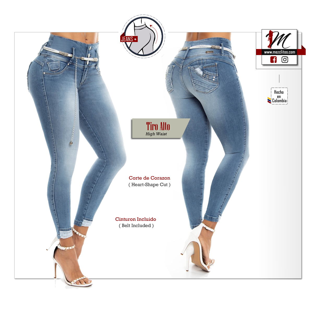 Jeans skinny tiro alto alto con cinturo
