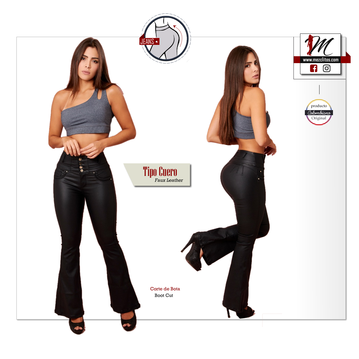 Cle Fashion Jeans Levanta Cola Estilo Cuero JL015