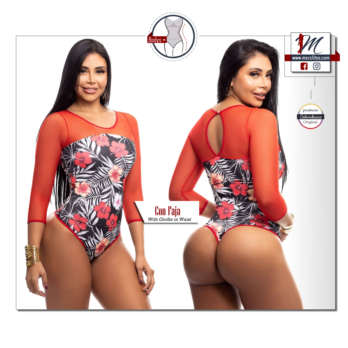 Bodysuits Reductoras 3417 (w/ faja) Red - 100% Colombiano