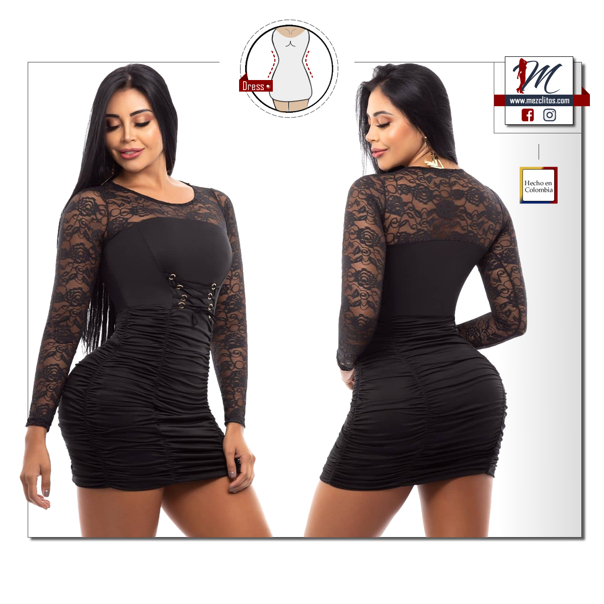 Capoheira Bodycon Dress 2328 (Black) - 100% Colombiano